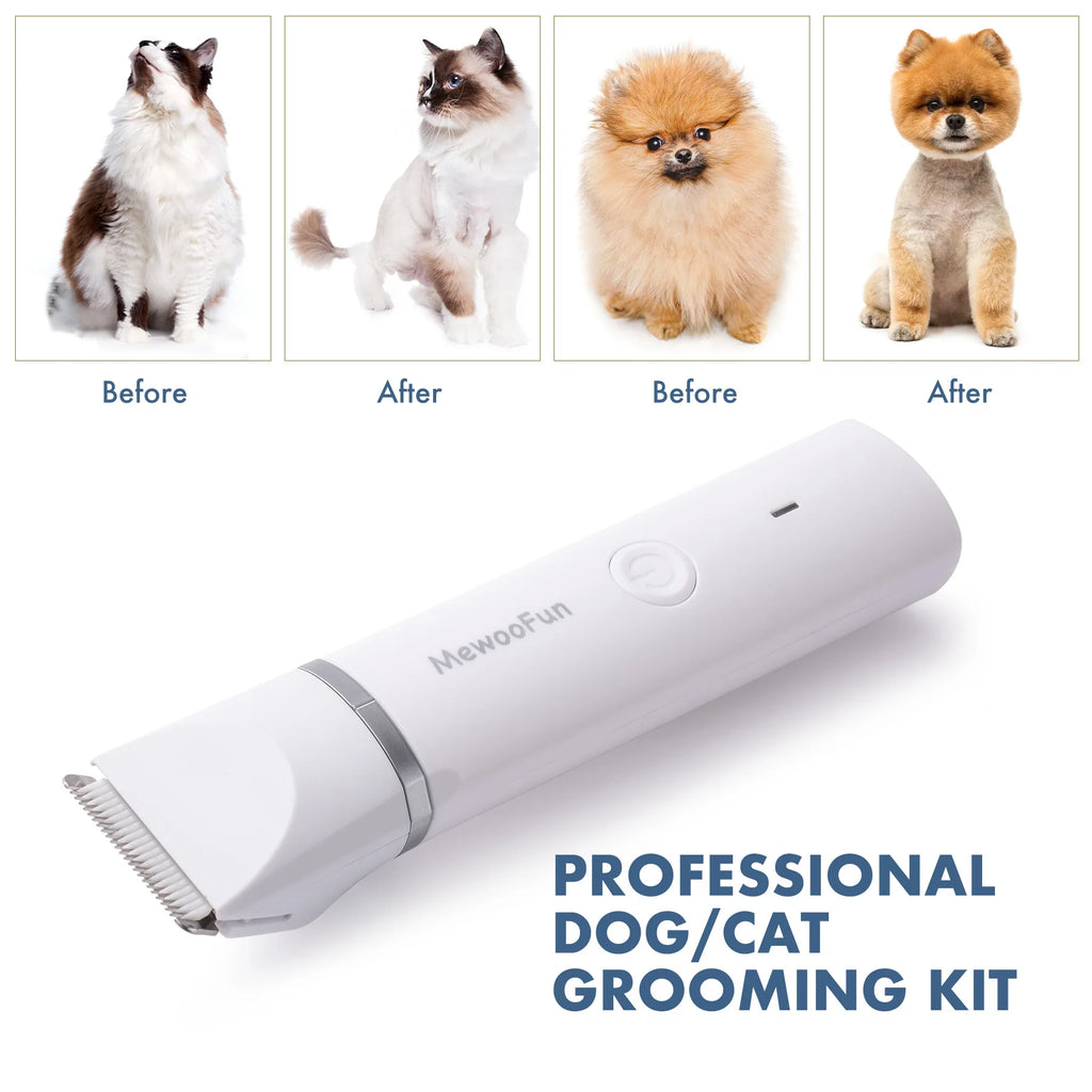 Mewoofun 4 in 1 Pet Electric Hair Trimmer with 4 Blades Grooming Clipper Nail Grinder Professional Recharge Haircut For Dogs Cat GROOMY