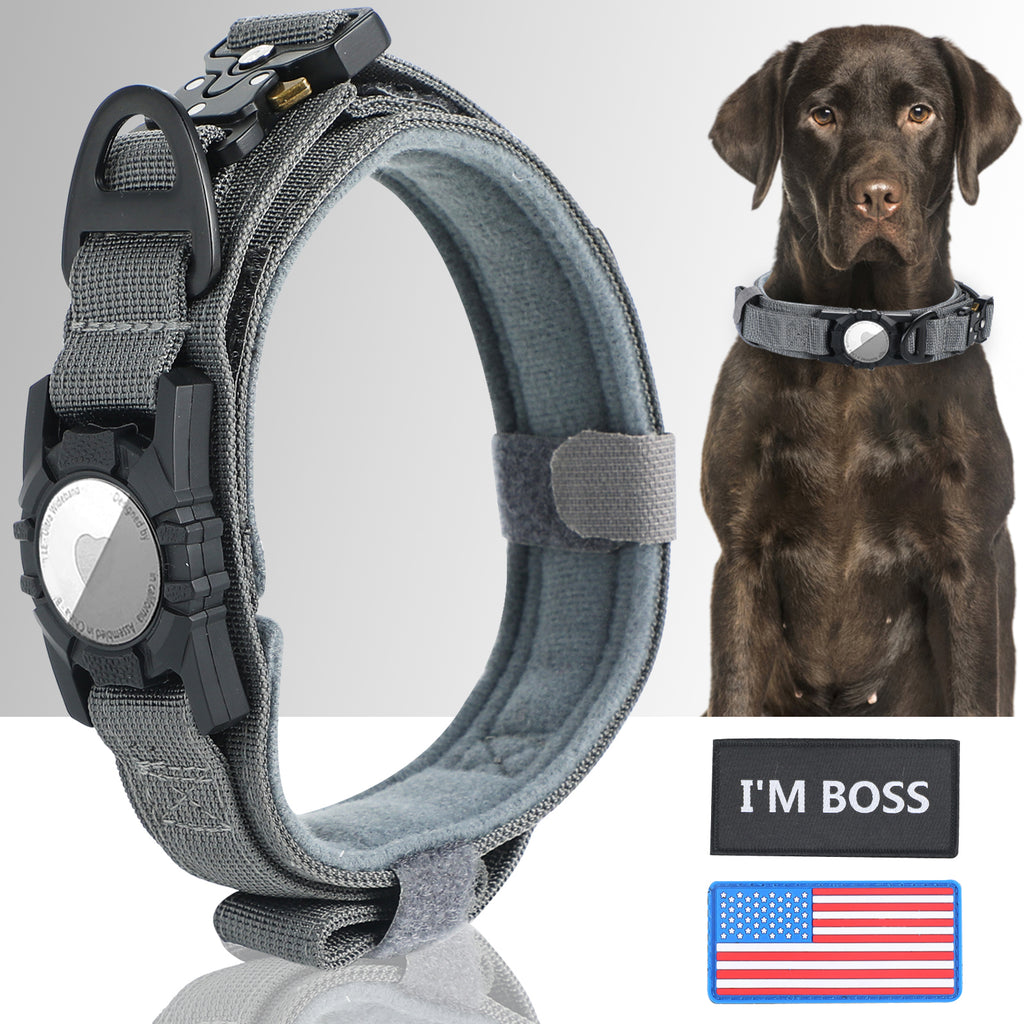 AirTag Dog Collar with Tactical Handle GROOMY
