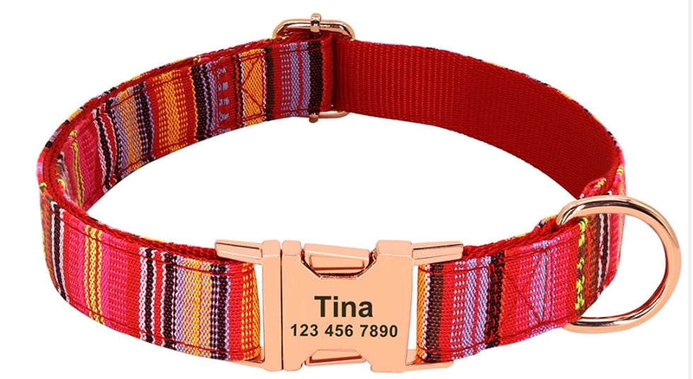 Custom Large Dog Collar Cute Print Personalized Pet Collar Nylon Puppy Dogs ID Collars Engraved Name for Small Medium Large Dog GROOMY