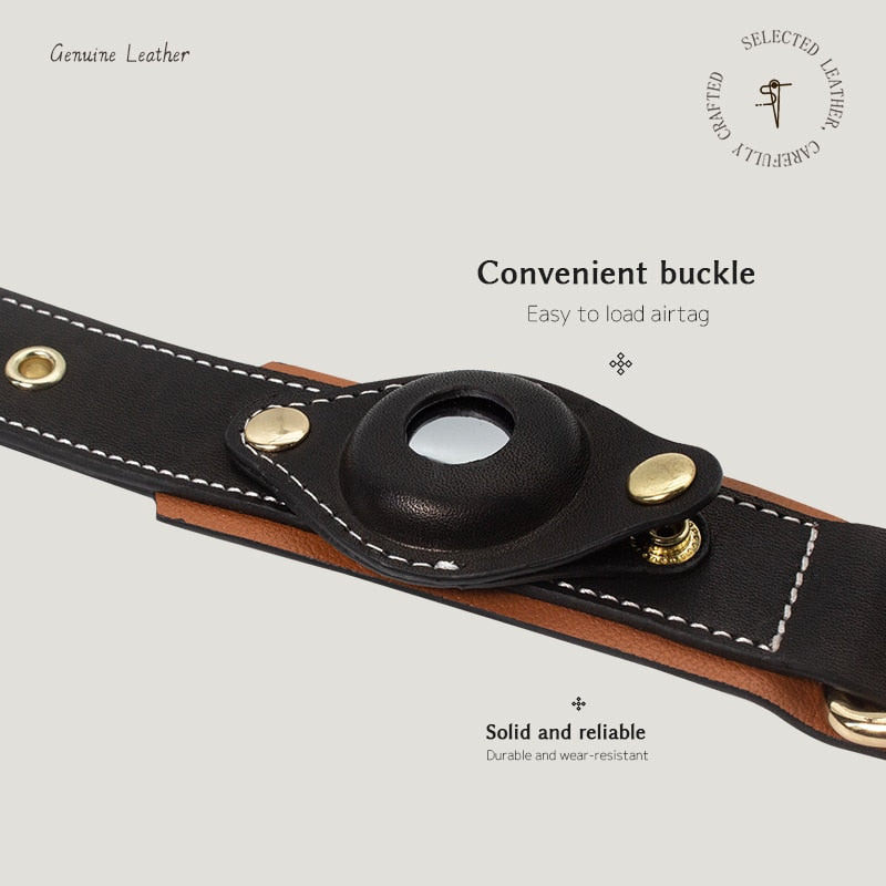 High-Quality Luxury Italian Leather Airtag Dog Collar GROOMY