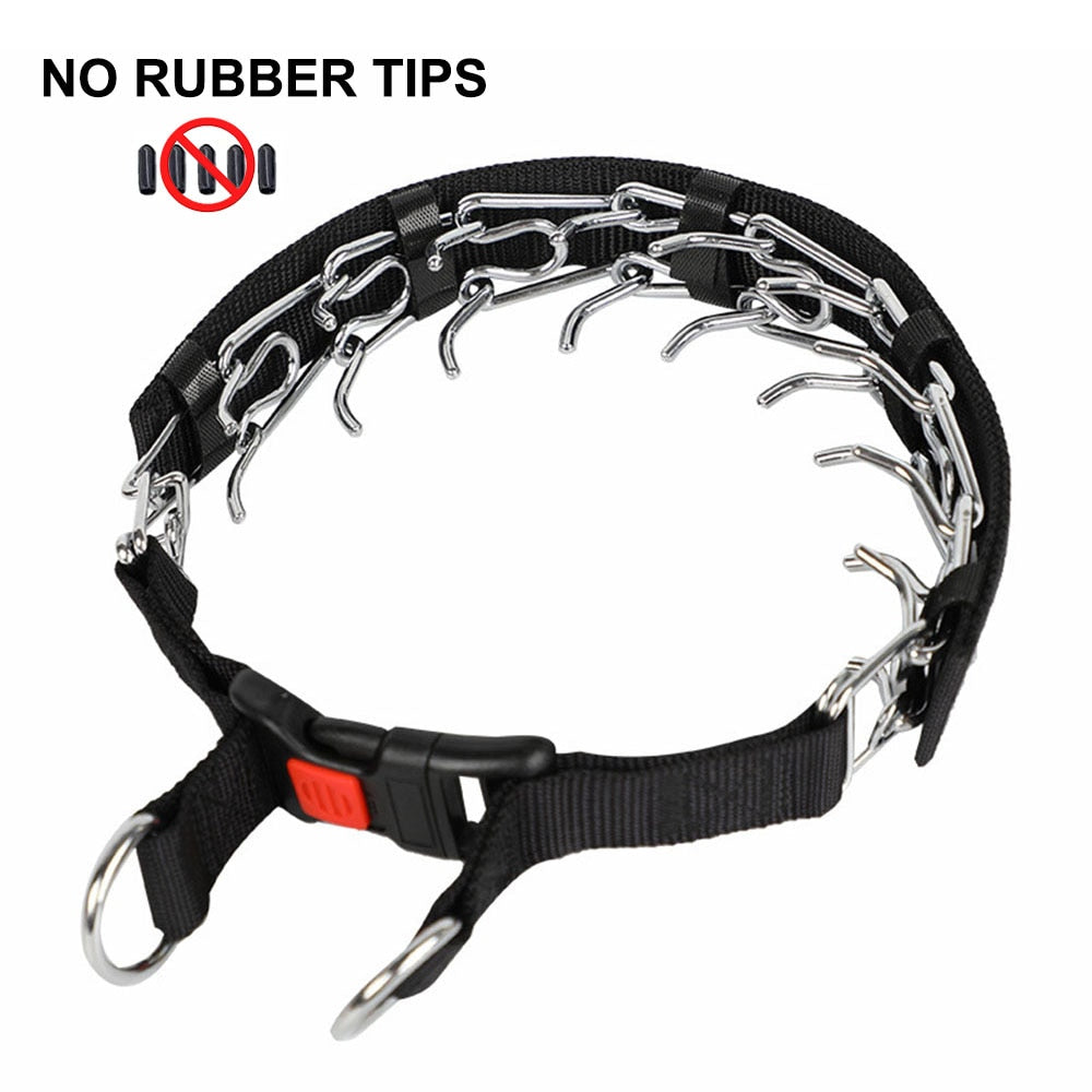 No Pull Nylon Cover Dog Prong Collar Dog Training Pinch Collar with Comfort Tip and Quick Release Buckle for All Sizes Dogs Pets GROOMY