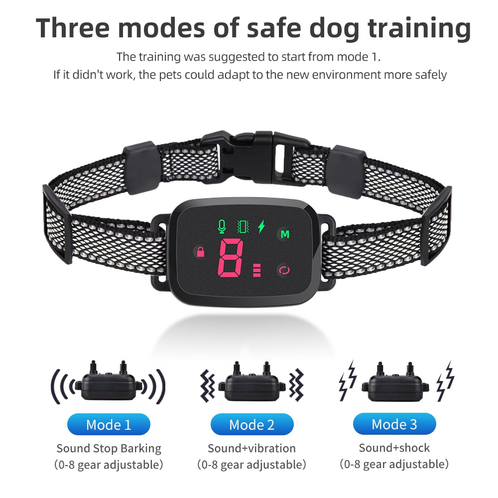 Smart Automatic Anti Barking Dog Collar HD Digital Display IP67 Waterproof Collar For Dog Rechargeable Bark Stopper Stop Barking GROOMY