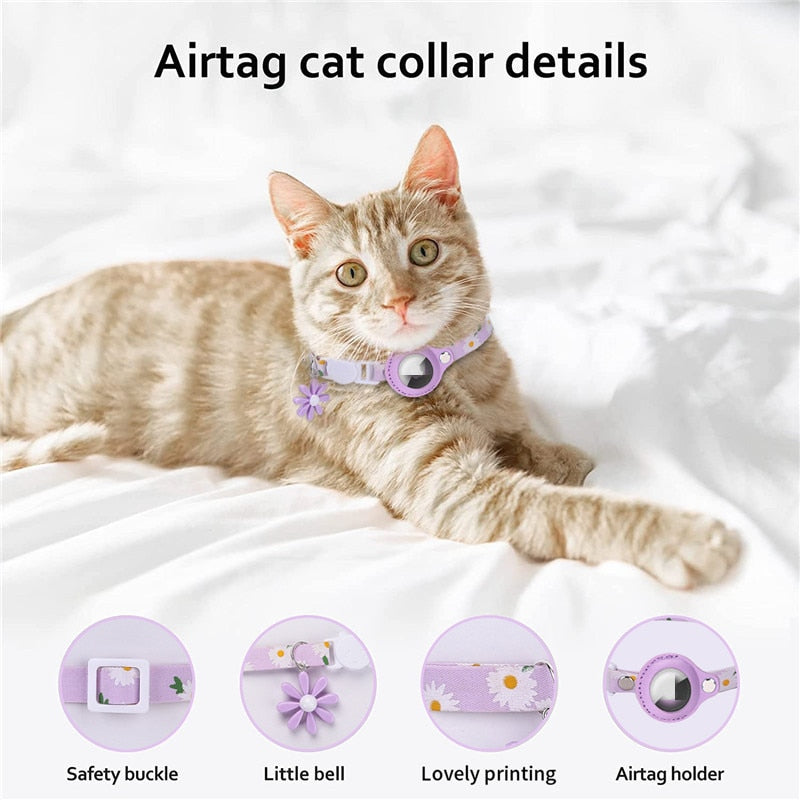 For Airtag Protective Cover Luxury Nylon Flowers Pet Cat Collar Loop For Apple Finder Anti-lost Location Tracker Device Cover GROOMY