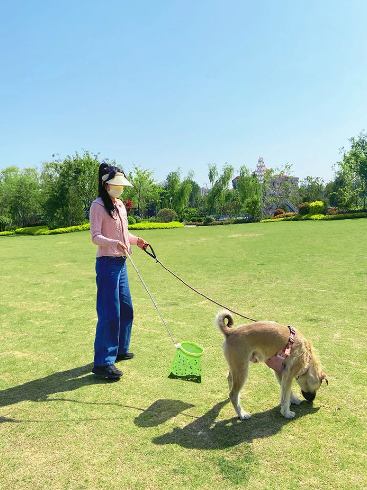 Pet Dog Poop Catcher with Bag Metal Foldable Long Handle Portable Lightweight No Touch Dog Pooper Collector Cleaner Tool Outdoor GROOMY