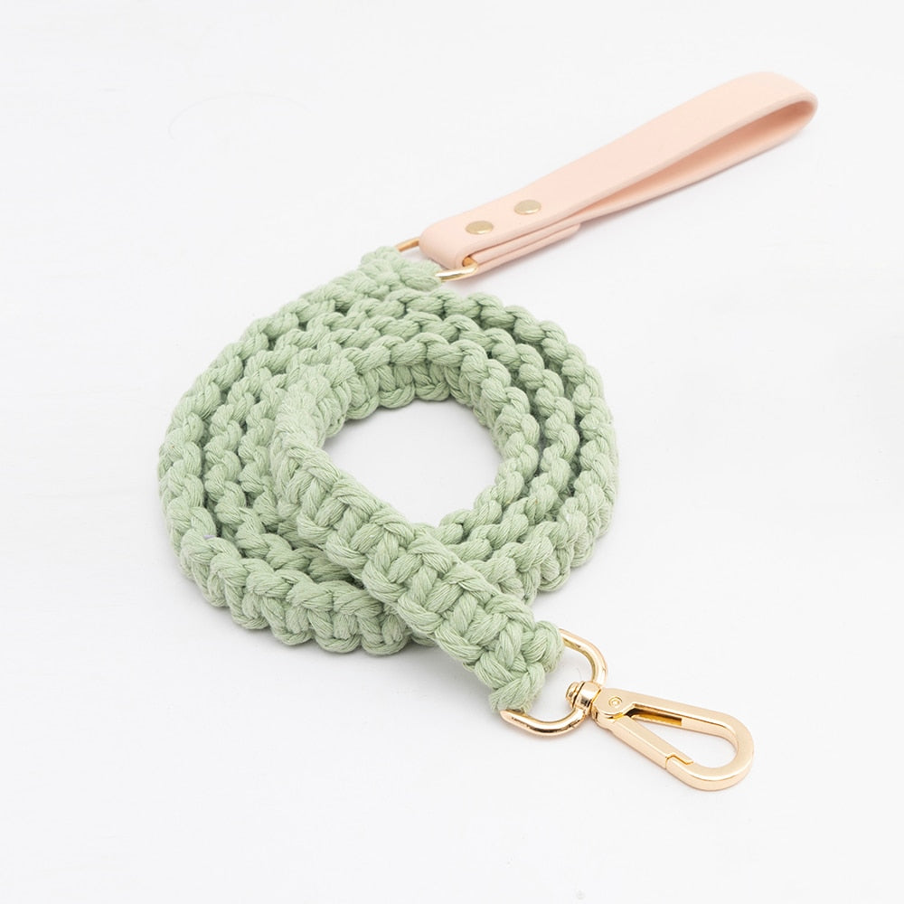 Leather Dog Pet Collar Leash Set Luxury Hand-knitted Dogs Lead Leashes Soft Puppy Walking Training Hiking Lead Ropes for Dogs GROOMY Pet Supplies Store