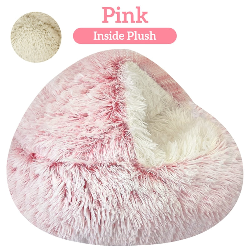 Winter Long Plush Pet Cat Bed Round Cat Cushion Cat House 2 In 1 Warm Cat Basket Cat Sleep Bag Cat Nest Kennel For Small Dog Cat GROOMY