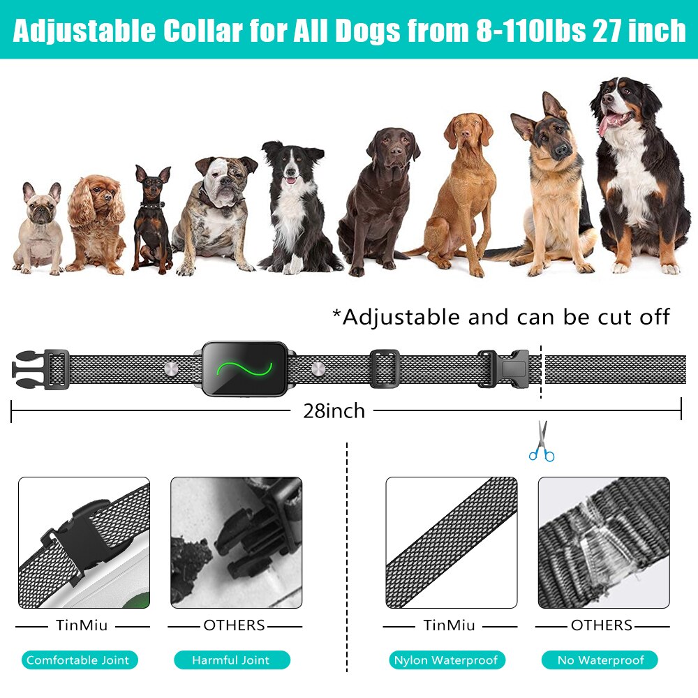 TinMiu Dog Training Collar 2600ft Remote Control IPX7 Waterproof Rechargeable Vibration Anti Bark Shock Electric Collars For Dog GROOMY