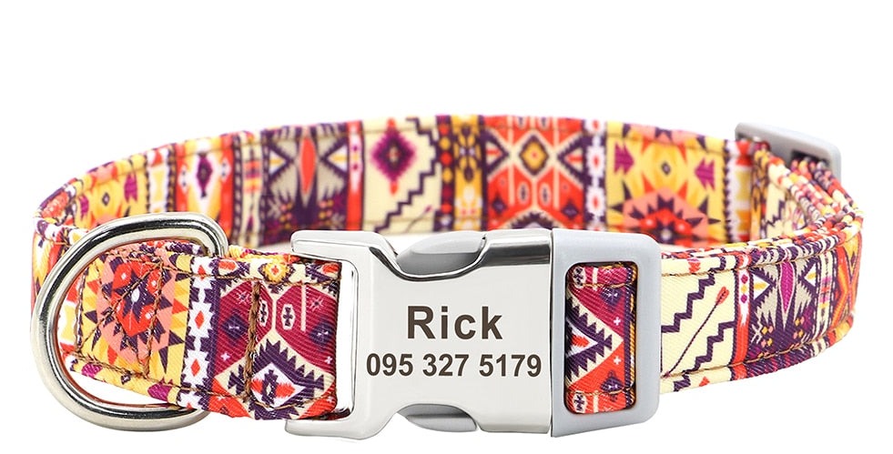 Custom Large Dog Collar Cute Print Personalized Pet Collar Nylon Puppy Dogs ID Collars Engraved Name for Small Medium Large Dog GROOMY