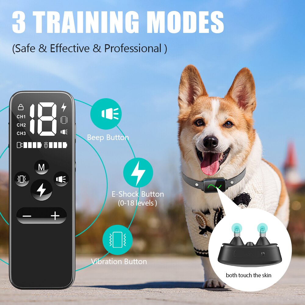 TinMiu Dog Training Collar 2600ft Remote Control IPX7 Waterproof Rechargeable Vibration Anti Bark Shock Electric Collars For Dog GROOMY