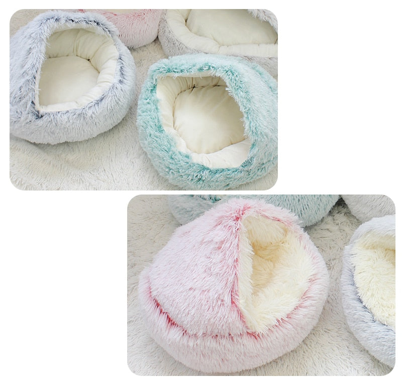 Winter Long Plush Pet Cat Bed Round Cat Cushion Cat House 2 In 1 Warm Cat Basket Cat Sleep Bag Cat Nest Kennel For Small Dog Cat GROOMY