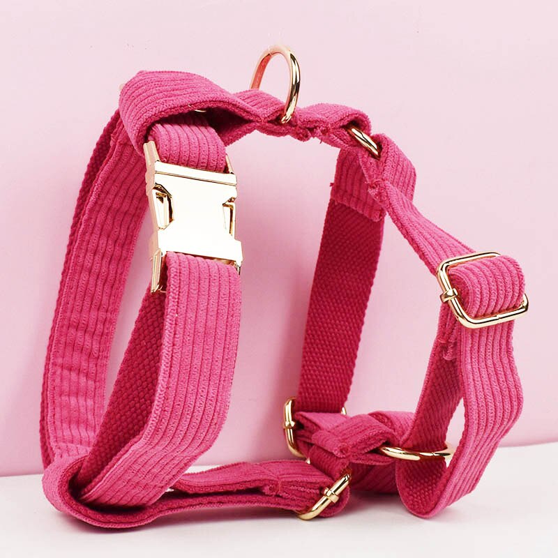 Mei Red Corduroy Dog Collar And Leash Set For Dogs Custom Engraved Nameplate Pet Supplies Dog Leash Corduroy02 GROOMY