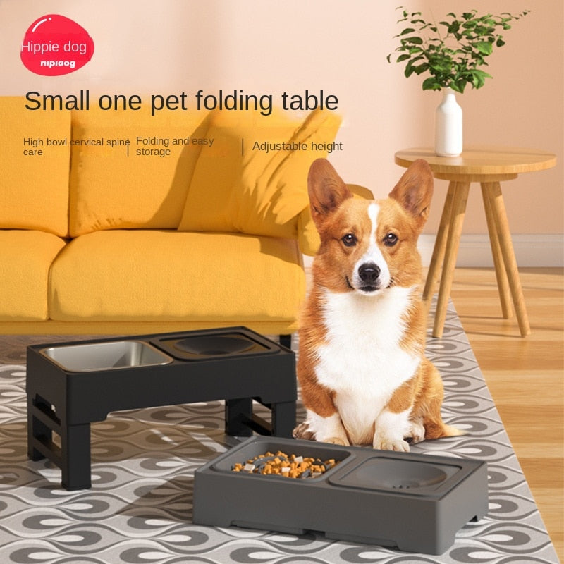 Pet Double Bowls Stainless Stand With Adjustable Height GROOMY