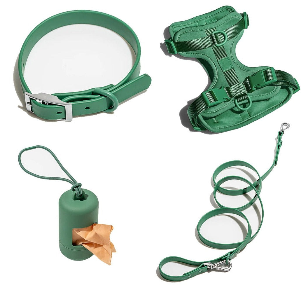 Waterproof Dog Harness and Leash Set | GROOMY Green / S