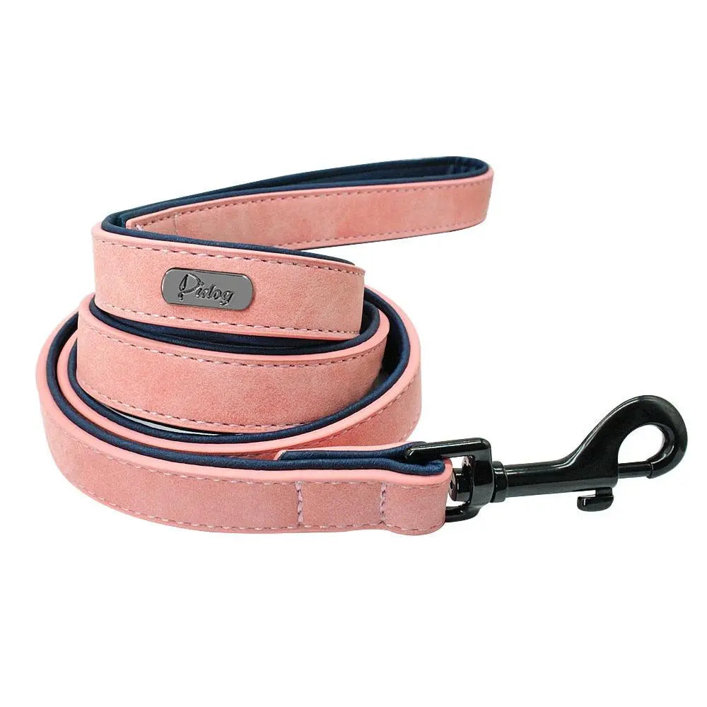 2Pcs Luxury Leather Pets Dog Collar & Lead Belt Strap Leash