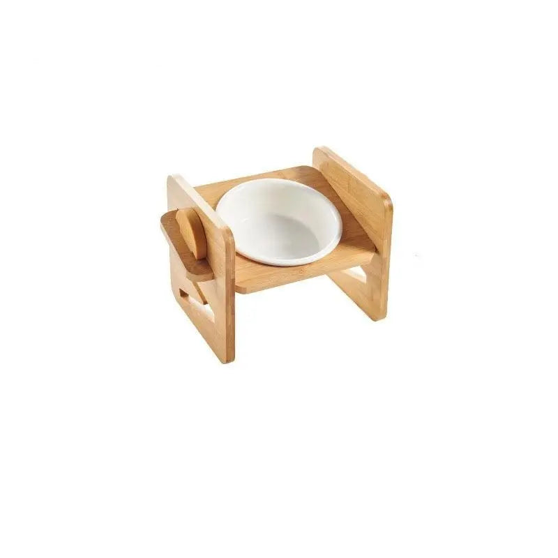 Ceramic Adjustable Elevated Raised Pet Bowl with Wood Stand for