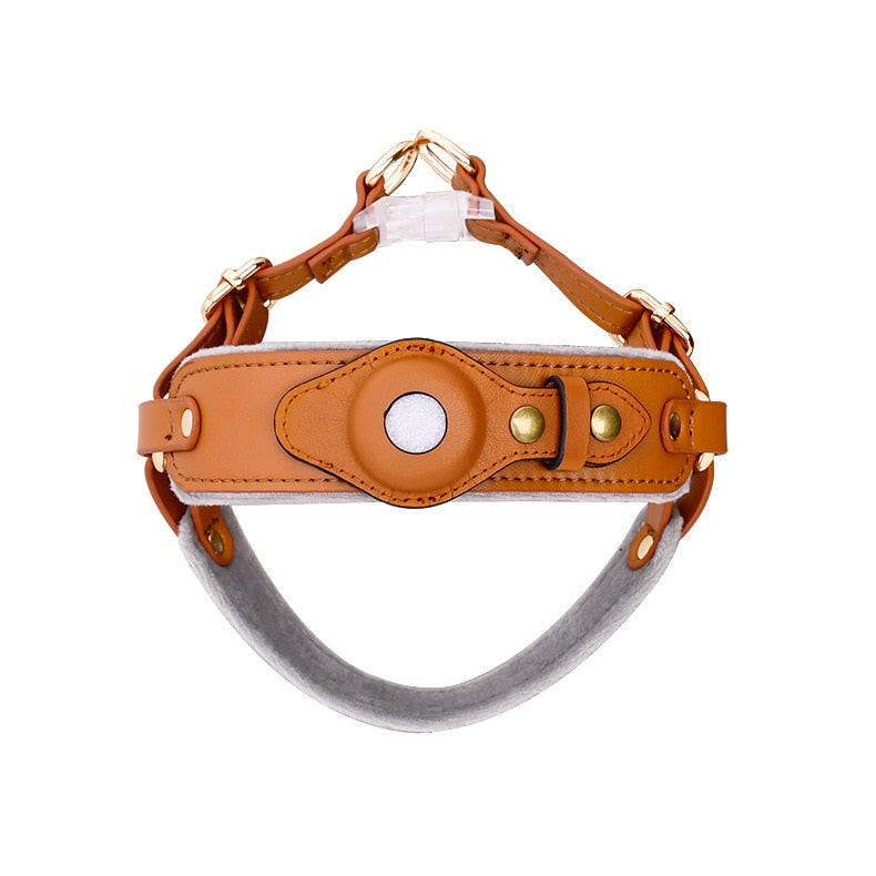 AirTag Dog Harness - Premium Leather w/ AirTag Holder GROOMY