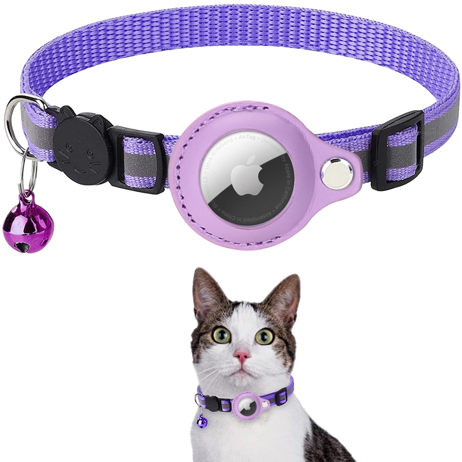 KOCNYDEY Collar para Gatos AirTag de Piel Reflectante, Collar GPS