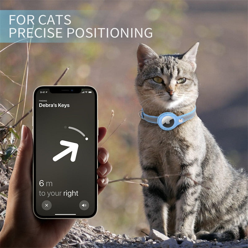 AirTag Cat Leather Collar - GPS Finder & Anti-Lost GROOMY