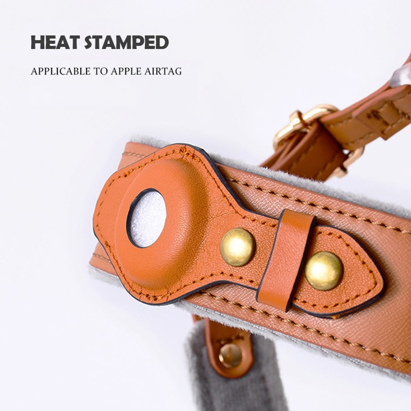 AirTag Dog Harness - Premium Leather w/ AirTag Holder GROOMY