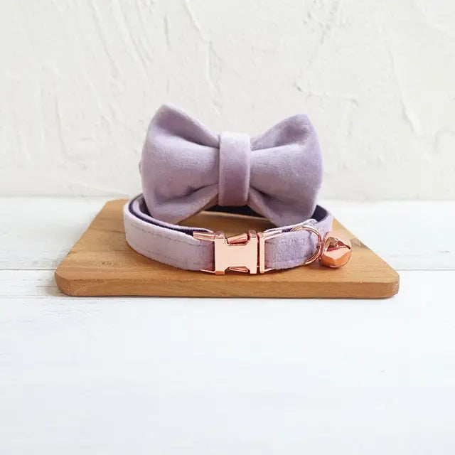 Velvet Cat Collar w/ Bowtie - Engrave Your Pet's ID GROOMY